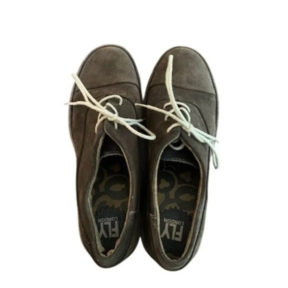 Fly London Brown Suede Wedge Oxford Shoes Womens Gorpcore Boho US 6.5-7 EU 37